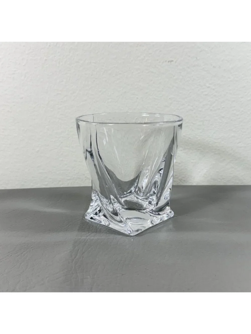 Vintage Crystal Twist Whiskey Glass Heavy Bottom Mid Century Modern Barware